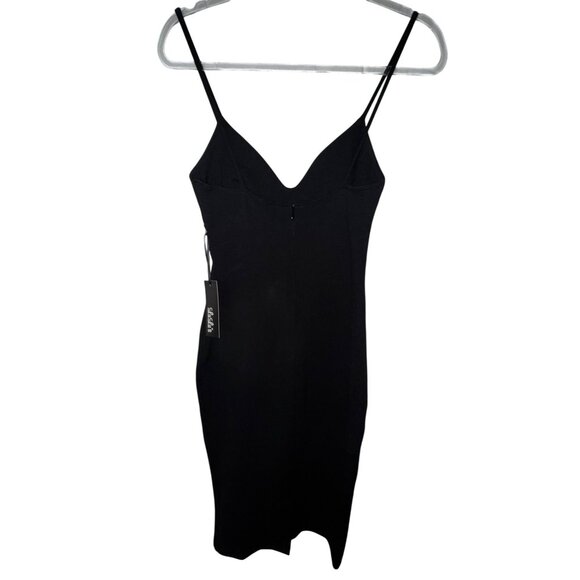 LuLus Black Midi Bodycon Dress Medium Sexy Stretch Classic LBD Basic Eighties - Picture 2 of 7
